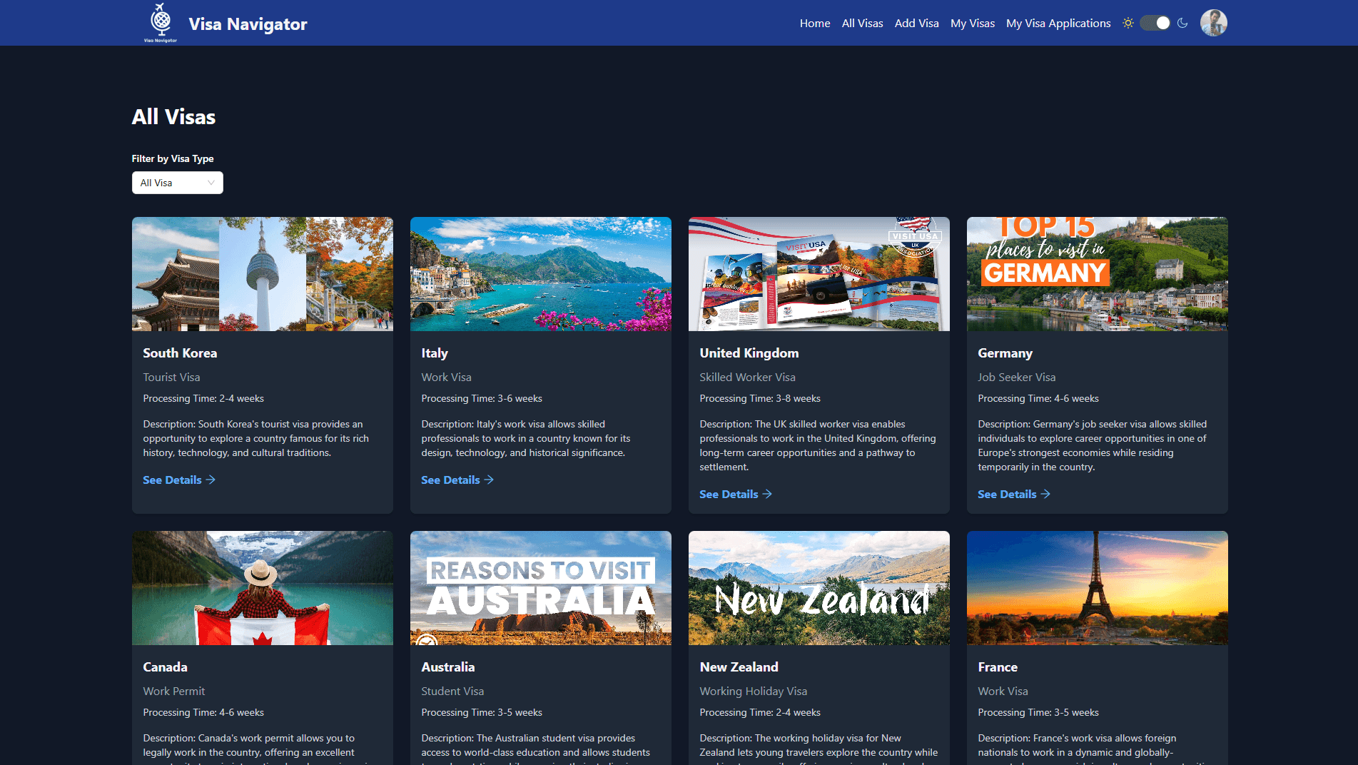 All Visa Page